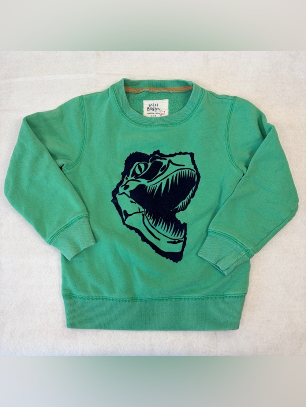 Mini‎ Boden 4-5Y Velvet Dino Raptor Face Crewneck Sweatshirt
